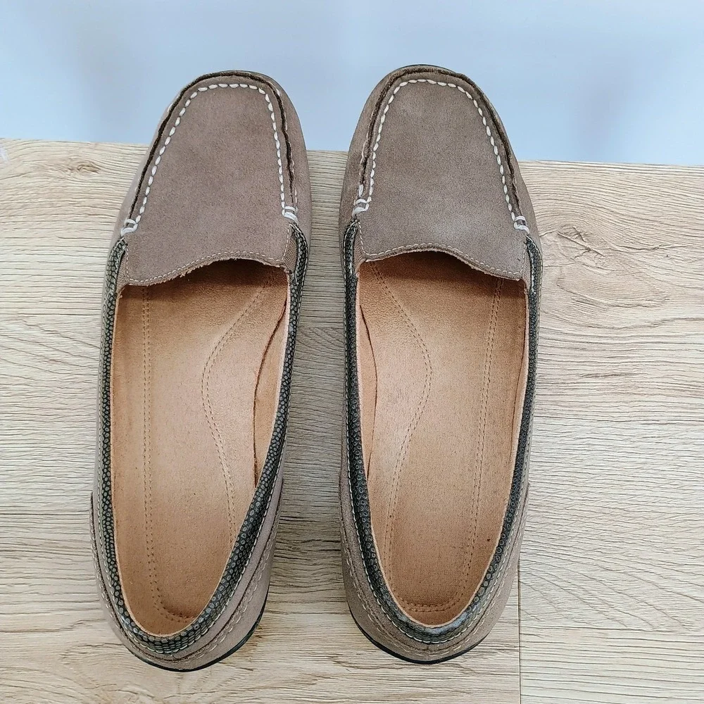 Naturalizer Womens 8.5 Taupe Leather Slip On Loafer Casual Walking Shoes